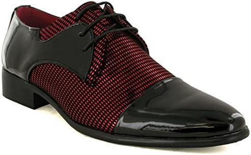 theonlineshoeshop Mens New Shiny Two Tone Smart Lace Up Wedding Formal Oxford Shoes Size 6-11 - Black/Red - UK 8