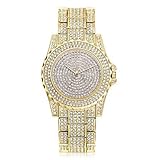 XKC-watches Herrenuhren, Damen Kleideruhr Modeuhr Armbanduhr Einzigartige Kreative Uhr Simultan? Diamant Uhr Chinesisch Quartz/Strass Edelstahl Band Cool Bequem (Farbe : Gold)