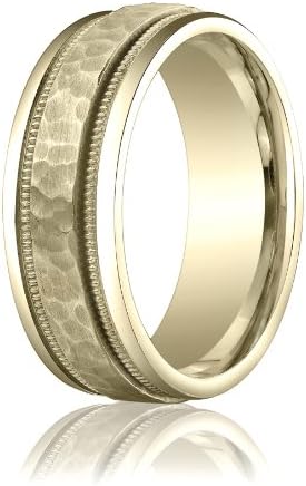 14ct Yellow Gold, 8mm Comfort-Fit Hammered Milgrain Carved Band (sz Z+2)