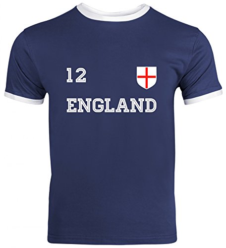 Wappen Fußball WM Fanfest Gruppen Herren Männer Ringer Trikot T-Shirt Trikot England, Größe: XL,Navy/White