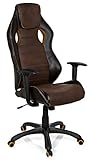 hjh OFFICE 621880 chaise de bureau gaming, fauteuil gamer RACER VINTAGE IV noir/marron en simili-cuir souple d'aspect vintage, appuie-tête intégré au dossier haut, look rétro, sûrpiqures décoratives
