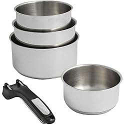 Sitram 711383 Série de 4 cassoles + poignée Pince, INOX, Gris
