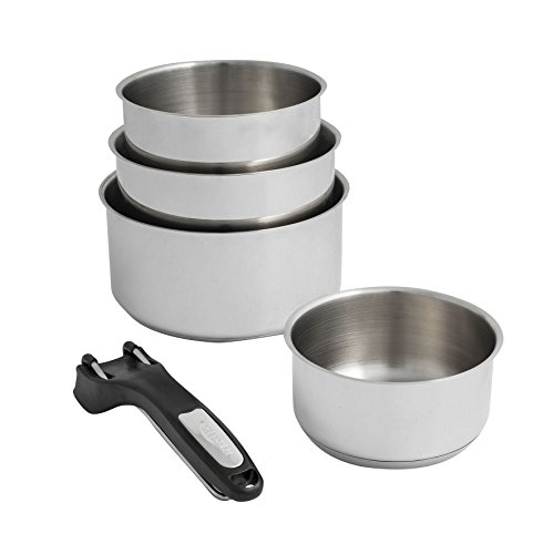 Sitram 711383 Série de 4 cassoles + poignée Pince, INOX, Gris