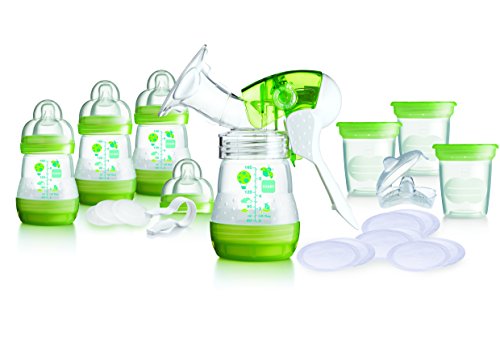 MAM Breast Feeding Starter Set including Breast pump and Anti colic self sterilising bottles (Green)