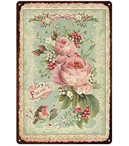 Retro-Blechschild 'Blumenstrauß & Zitrone' – 20x30 Cm, Vintage-Deko Für Bauernhaus & Café