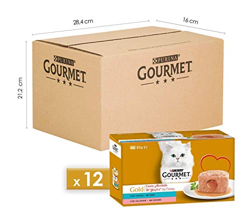 PURINA GOURMET GOLD Umido Gatto Cuore Morbido con Tonno, Salmone - 48 lattine da 85g ciascuna (12 confezioni da 4x85g)