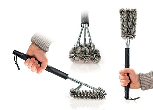BBQ Grill-Bürste von asscom TM – 18 „- 3 Edelstahl-Bürsten in 1 und einen kleinen 100% kleine Silikonpinsel – Best Barbecue-Reiniger Werkzeuge Zubehör – Outdoor-Küche Drahtborsten Reinigung Grates Parts Set Weber Holzkohle, Charbroil, Gas, elektrischer Handgriff, Porzellan, Infrarot-Grills - 6