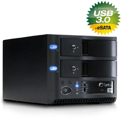 FANTEC MR-35DU3e Externes 2-fach Festplattengehäuse (für den Einbau von 2x 8,89 cm (3,5 Zoll) SATA I/II/III Festplatten, USB 3.0 SUPERSPEED und eSATA Anschluss, UASP Unterstützung, RAID Funktion (0/1/JBOD/BIG Modus), 70 mm Lüfter, schraubenlos, internes Netzteil) schwarz - 3