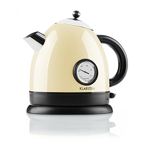 Klarstein • Aquavita • Wasserkocher • Teekocher • Retro Teekessel Design • 1,5 Liter • 2200 Watt • kabellos • Vintage Temperatur-Anzeige • Cool-Touch-Griff • Basisstation mit Kabelaufwicklung • geringe Standfläche• Trockengeh- / Überhitzungsschutz • creme - 6