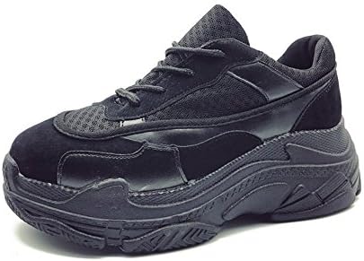 GAOLIXIA Sports Shoes Female Spring Stitching Muffins With Leather Stitching Color Matching Wild Thick Bottom Student Shoes Running Shoes Black Red White (Color : Black, Size : 36)