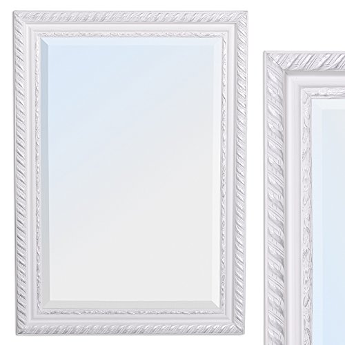 WANDSPIEGEL BAROCK Weiß-Silber ANTIK DESIGN SPIEGEL Stripe 70x50cm HOLZRAHMEN