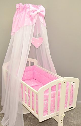 10 pcs CRIB bedding set /Bumper/sheet/duvet/CANOPY /FREE STANDING HOLDER (Pink Stars)