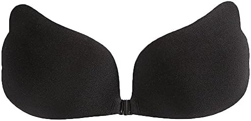 Woboren Womens Ladies Sexy Reusable Invisible Magic Strapless Self Adhesive Push-up Bra Stick On Gel Backless Silicone Bras (F, Black Angel Wings)