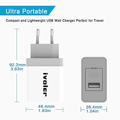iVoler Caricatore da Muro (2.4A) con Cavo USB (1m) per Ricarica e Trasferimento Dati per iPhone X, 8, 8 Plus, 7, 7 Plus, 6s Plus, 6s, 6 Plus, 6, SE, 5s, 5c, 5, iPad mini / Air,iPod Nano / Touch, Caricabatterie USB Alimentatore Caricatore da Parete con Tecnologia di Ricarica Rapida Qsmart per iPhone, iPad, Samsung Galaxy, Huawei,ASUS, LG, HTC, Sony,Motorola,Tablet, Smartphone e gli altri dispositivi USB. - Bianco