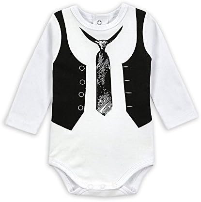 Baby Boy Body Suite - Long Sleeve Onesie with Printed Tie 9-12Month