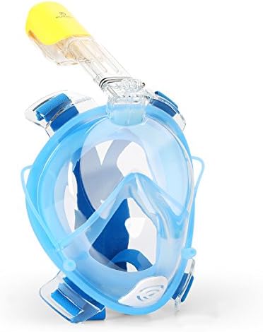 AUTOXEL Full Face Snorkel Mask, 180° Panoramic View, GoPro Compatible, Anti-Fog and Anti-Leak Design, EasyBreath Diving Mask for Adults with Waterproof Earplugs and Longer Snorkeling Tube, Blue L/XL