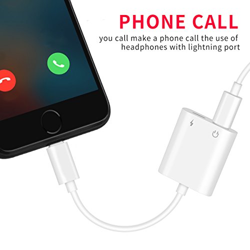 2 in 1 Lightning Audio + Charge Conversion Adapter, Anskp Dual Lightning Headphone Adapter Splitter Supports Lightning Audio and Charging At the Same Time, Supports Call, Charging, Volume Control, Compatible for iPhone 7 / 7 Plus [Support iOS 10.3 and Later] - White