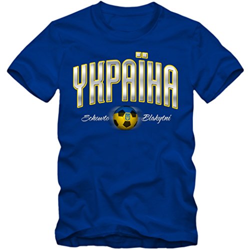 Herren Fußball T-Shirt Ukrajina ??????? Ukraine Football EM Trikot, Farbe:blau;Größe:L