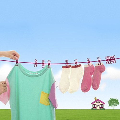 Pasway 2 Set Winddichte Tragbare Reise Outdoor Wäscheleine mit 12 Clips, Blau - 9