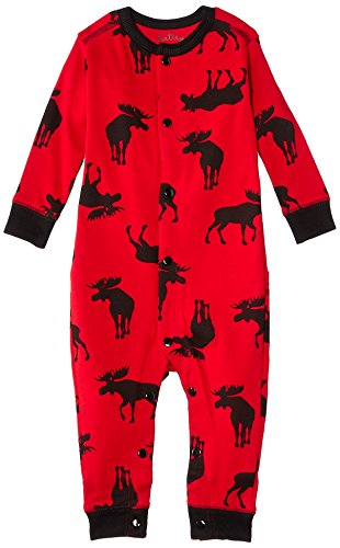 Hatley Baby Boys Infant Union Suit Moose Sleepsuit, Red, 3-6 Months
