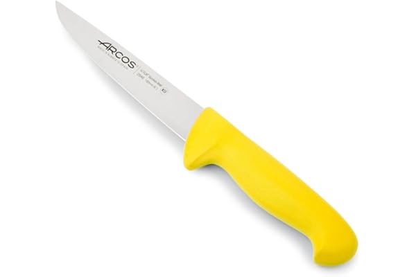 Arcos Cuchillo Carnicero Acero Inoxidable Nitrum y Hoja 200 mm. Cuchillo Cocina Profesional Cortar Carne, Pescado y Verduras. Mango ergonómico polioximetileno. Serie 2900. Color Amarillo.