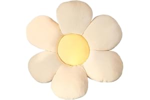 LATRAT Poduszka podłogowa Tatami w kształcie kwiatu, dekoracja do siedzenia, na podłogę, do pokoju, śliczna poduszka, pluszowa poduszka na podłogę do sypialni, na sofę, krzesło, biała i żółta, 40 x 40
