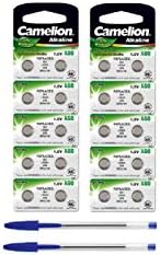 Set of 20 10 x AG0 1,5 V Camelion Button Cell Alkaline Battery LR 63 + 2x Pen FREE