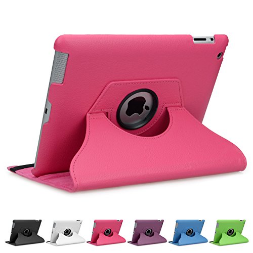 doupi 360° Deluxe Schutzhülle für iPad 2 3 4 Smart Case Sleep / Wake Funktion 360 Grad drehbar Etui Kunstleder Schutz Hülle Ständer Displayschutz Cover Tasche, pink