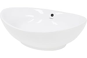 ECD Germany Lavabo Ovalado Cerámica con Agujero Grifo - Blanco - Aseo Lavamanos sobre Encimera - 590 X 390 X 200 mm - Diseño Moderno - Pila Sin Desbordamiento Desagüe para El Cuarto De Baño