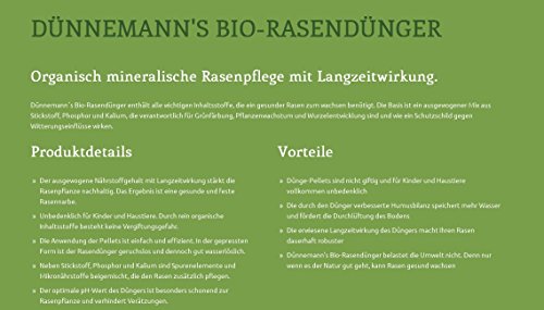 Dünnemann´s Biorasendünger – mit Langzeitwirkung – Universaldünger – 5 kg – 1PACK, für 50 m² – natürliche Humusbildung – TORFFREI – Rasendünger – Bio Rasendünger – Öko – Biodünger – Bioduenger – Rasenduenger – Dünger – Duenger – Rasenpflege – gesunder Rasen – Rasen düngen – Rasen Dünger – NPK – Bodenverbesserer – Boden Aktivator – NPK Dünger – NPK Duenger – Naturdünger – Naturduenger – Langzeitdünger – Langzeitduenger - 2