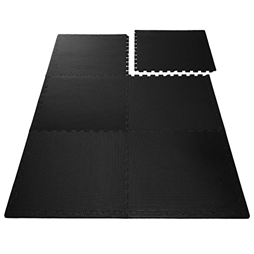 Schutzmatten Set von #DoYourFitness mit 6 Puzzlematten 6 Steckelementen á 60 x 60 x 1,2 cm (ca. 2,2m²) – Unterlegmatten / sicherer Bodenschutz für Sportgeräte, Gymnastikräume, Keller – Matten Schutz vor Kratzern, Dellen, Kälte, Lärm, Flüssigkeit / erhältlich in schwarz grün blau - 2