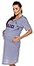 Zeta Ville - Women's Maternity Nursing Stripe Nightdress embroidery Gown - 139c (Navy, UK 14/16)