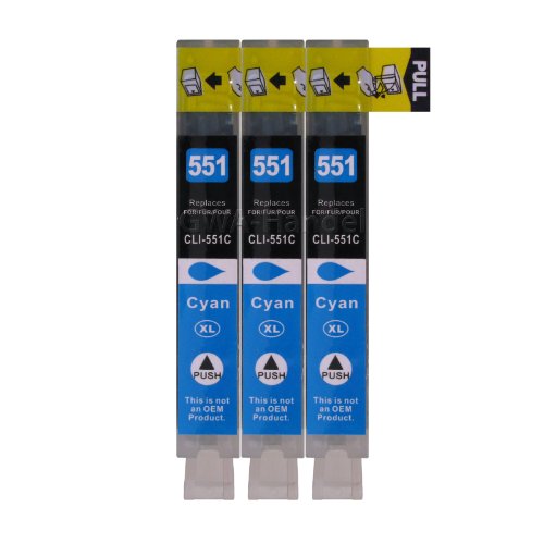 3 Druckerpatronen für Canon mit Chip, ersetzt CLI-551C cyan