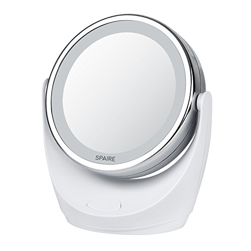 Spaire Kosmetikspiegel LED 10-fach Vergrößerter Schminkspiegel mit Licht Doppelseitiger Vergrößerungsspiegel mit 360°Drehbar für Kosmetik und Hautpflege