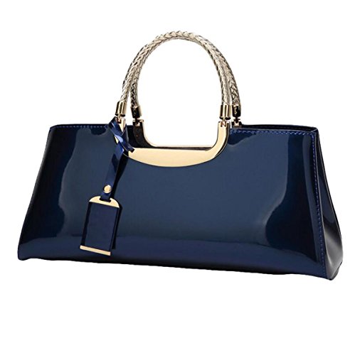 Damen-Tasche Mode Leder Lackleder Handtasche Umhängetasche Exquisite Reißverschluss Luxus Blue