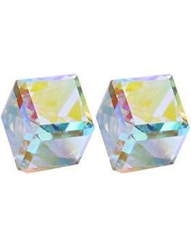 TAOTAOHAS Damen OhrStücker mit Kristall Aurore Boreale 18K 750 Weißgold, Wasser-Würfel