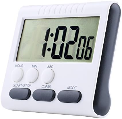 Digital Kitchen Timer, Magnetic Countdown Up Cooking Timer, Magnetic Backing and Clip, Loud Alarm, Big Digits (White)