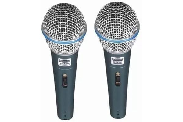 Hybite Microphone Beta 58A Dynamic Mic Cardioid Vocal Multi-Purpose Mic with 1ON/Off Switch, Ideally Suited for Speakers, Karaoke Singing Machine, Amp,Party,ETC - Pack of 2 Microphone