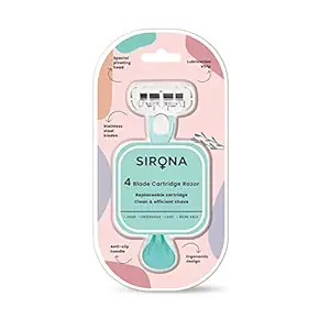 Sirona Hair Removal Razor for Women with Aloe Vera & Vitamin E Lubrication ? 1 Pcs with 4 Swedish Stainless Steel Blade & Replaceable Cartridge for Clean & Effective Shave