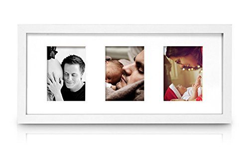 Ray & Chow Solide Cornice Multiple per Fotos in 10x15 cm in Legno - Bianco -Frontale in Vetro - con Passepartout per Tre Foto 10x15 cm