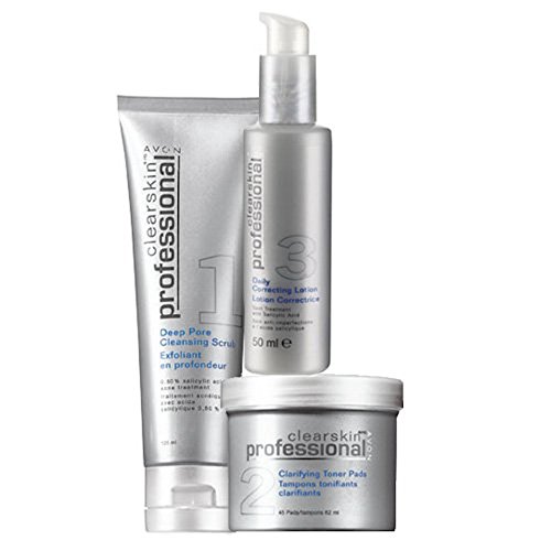 Avon CLEARSKIN PROFESSIONAL for Problem Skin with Persistent Breakouts, 3 Great Products - Cleansing Scrub, Toner Pads & Correcting Lotion. Contains Salicylic Acid.