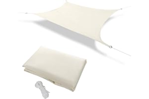 Warooma 2.5m x 2.5m Sun Shade Sails Canopy with Rope Rectangle Sand UV Heavy Duty Commercial Grade Patio Waterproof Block Sun Shade Awning for Outdoor Facility And Activities