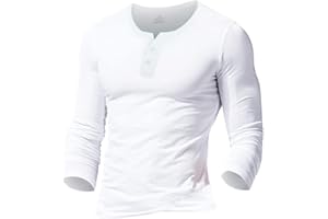 MUSCLE ALIVE Mens Long Sleeve Henleys T-Shirts Buttons Placket Plain Cotton Shirts Cotton