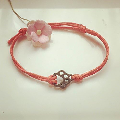 Paw Charm Bracelet (Salmon Pink &amp; Bronze) (adjustable in size), animal / vintage / ethno / hippie / must have / statement / florabella jewellery