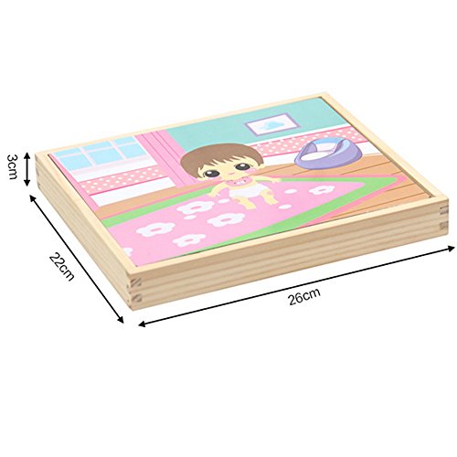 Wooden Drawing Toy, PANNIUZHE Magnetic White Board Games Princess Dress-Up Puzzle with Storage Case Toys for 3 years old