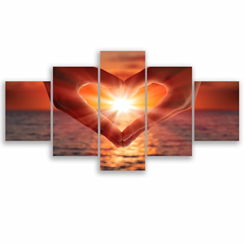 VV ART Sea Loveforever Modern Seascape 5 Piece Stretched and Framed Giclee Canvas Prints Artwork Sea Beach Pictures Paintings on Canvas Wall Art for Living Room Home Decorations …