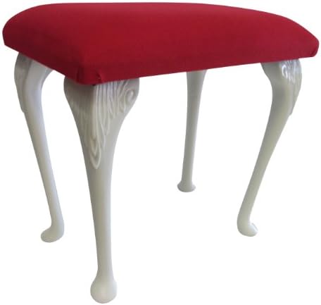 Gorgeous Red Velour Dressing Table Stool on White QA Style Legs