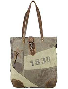 Damen Vintage Tasche Shopper Schultertasche Handtasche aus Canvas/Segeltuch mit Leder 1694 42x42x10 cm