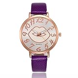 rainbabe Damen Lip Muster Kunstleder Band Gurt Quarz Analog Armbanduhr