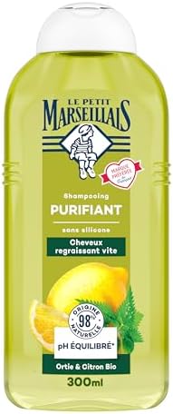 Le Petit Marseillais | Shampoo Purificante Ortica & Limone Bio (300 ml) – Shampoo senza silicone per capelli rapidamente rimpianti – 98% di origine naturale e pH equilibrato